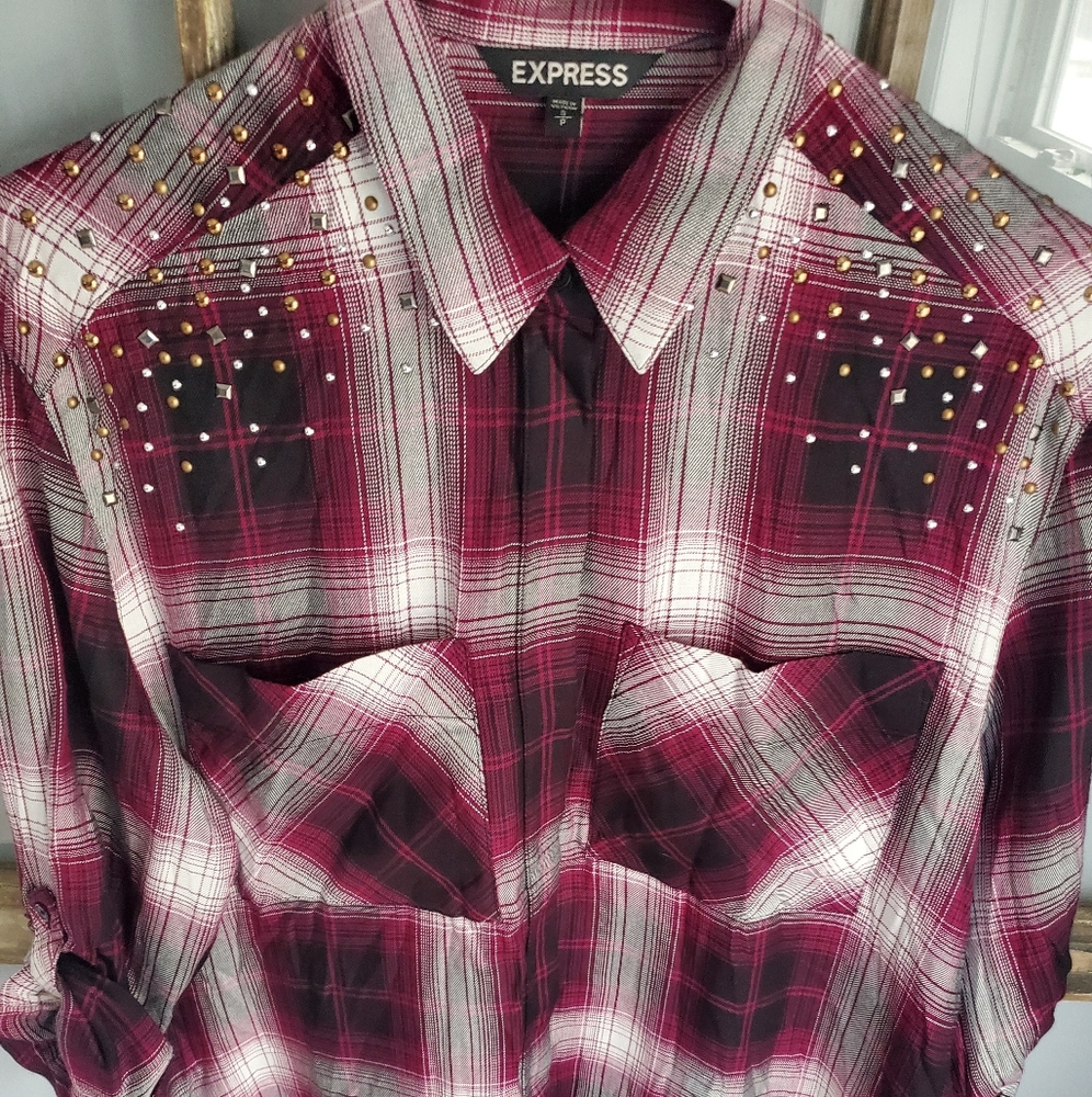 Express Studded Plaid Button Down - Picture 8 of 15